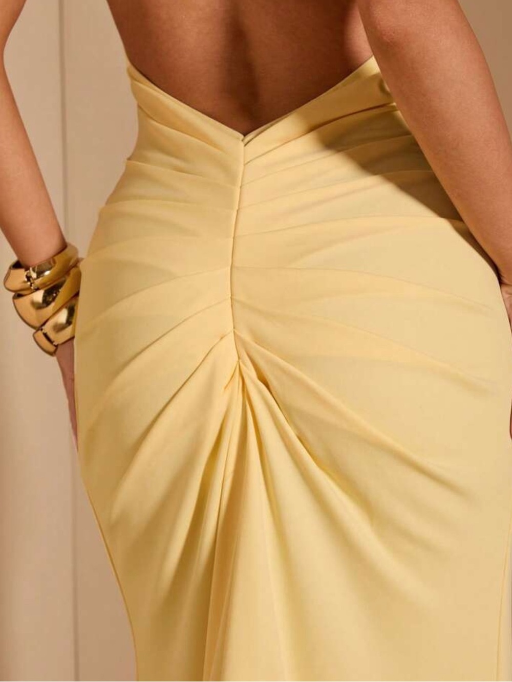Yellow Halter Maxi Dress with Deep V-Neck - Picture 4 of 5